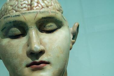 Traumatic Brain Injury (TBI) and Headache/Migraine Disease Awareness Image of Human Sculpture with exposed brain