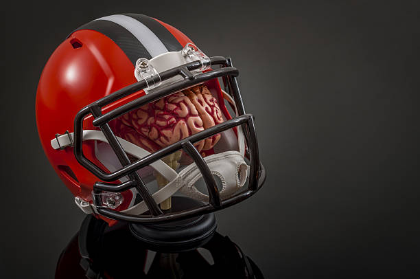 Concussion Illustration through Football Helmet protecting brain inside